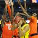 Michigan sophomore Jon Horford is swarmed by Syracuse defense during the second half at the Final Four in Atlanta on Saturday, April 6, 2013. Melanie Maxwell I AnnArbor.com